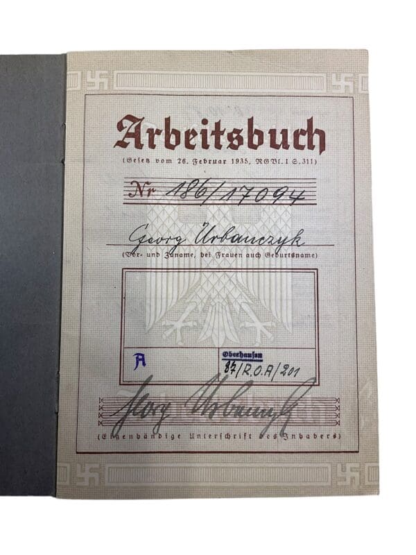 WW2 German Arbeitsbuch Employment Record Book - Urbanczyk