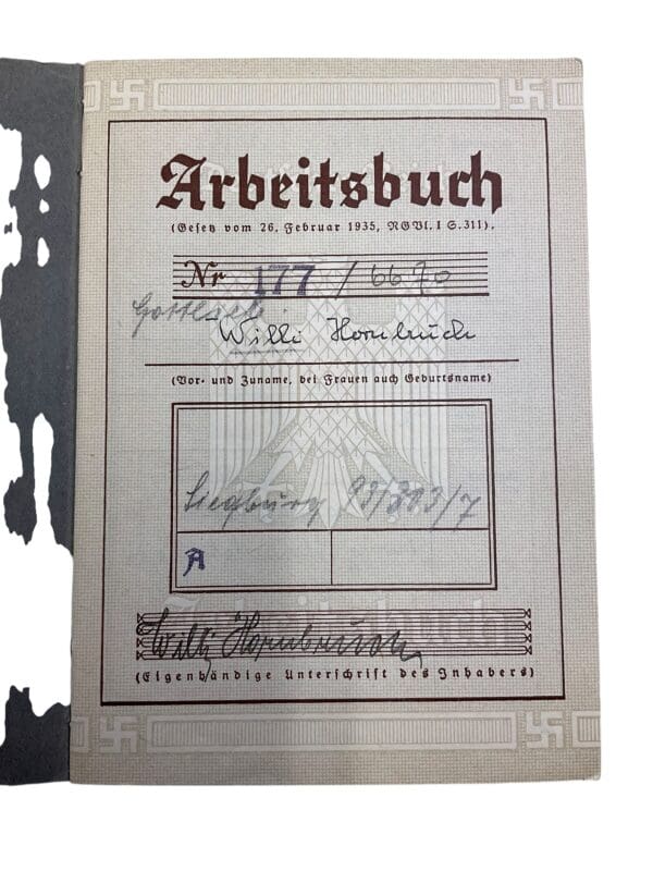 WW2 German Arbeitsbuch Employment Record Book - Hornbruch