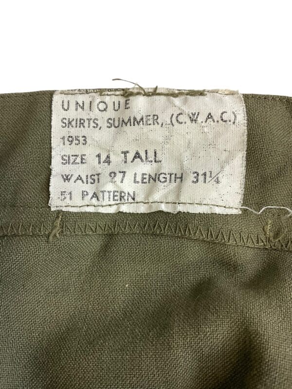 Canadian Womens Army Corps CWAC TW Tropical Worsted Skirt Dated 1953 - Image 3