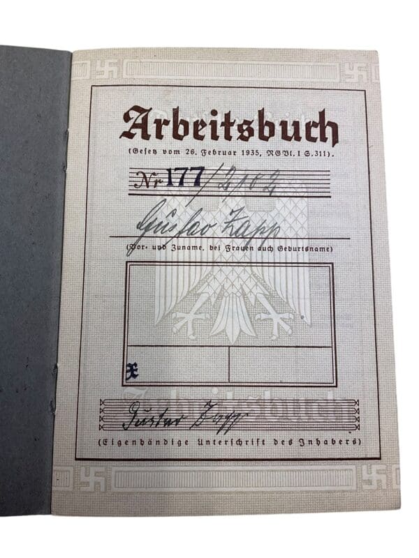 WW2 German Arbeitsbuch Employment Record Book - Zapp