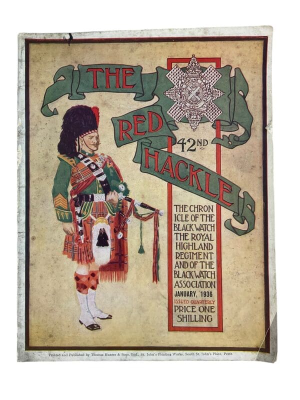 Pre WW2 British The Red Hackle 42nd Black Watch January 1936 Reference Book