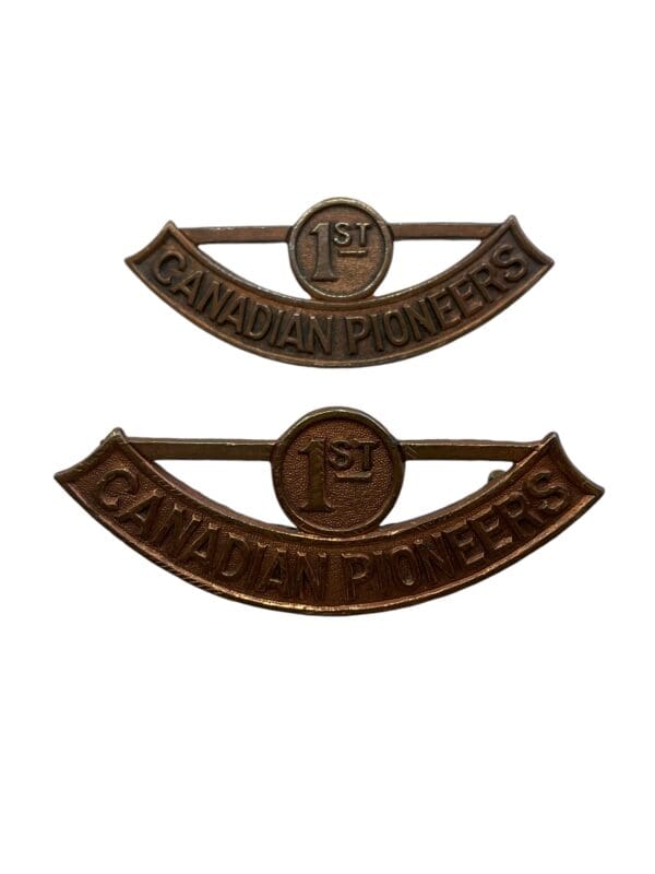 WW1 Canadian CEF 1st Pioneers Shoulder Titles Insignia Pair