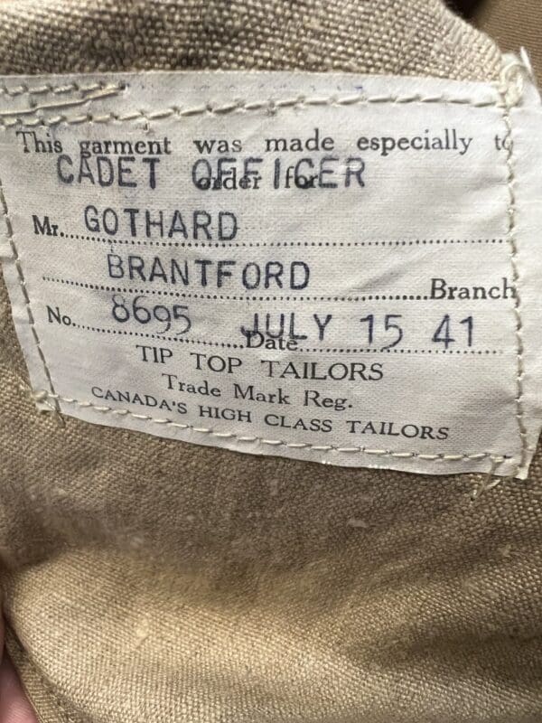 WW2 Canadian RCA Artillery Officers Tropical Tunic Named