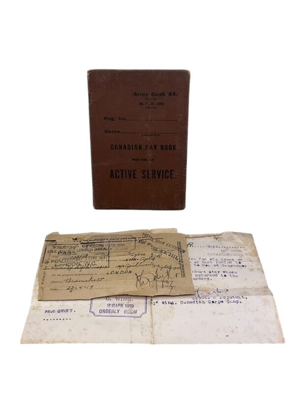 WW1 Canadian CEF 2nd Depot Btn Active Service Pay Book Named