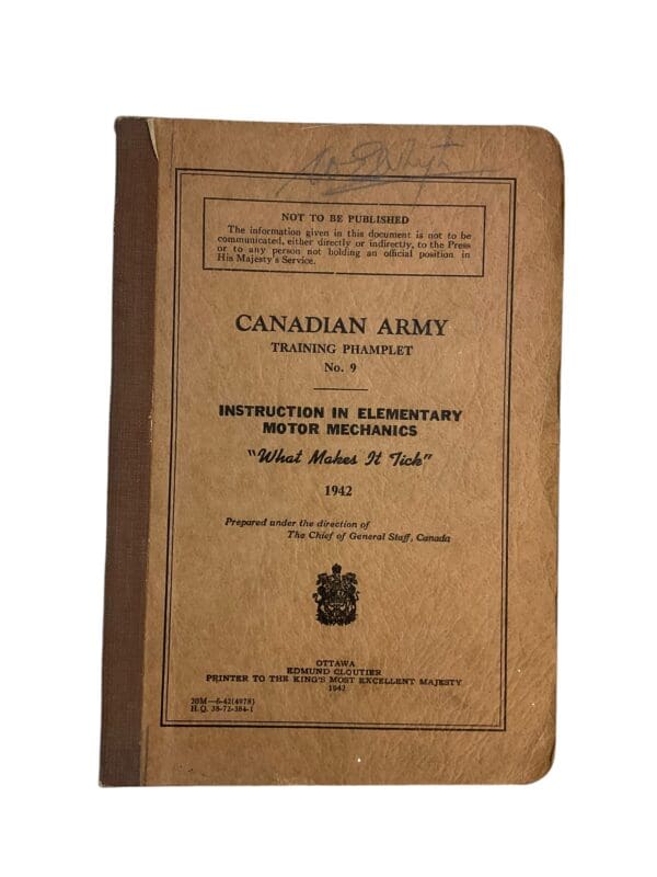 WW2 Canadian Army Instructions in Elementary Motor Mechanics Used Softcover Reference Book