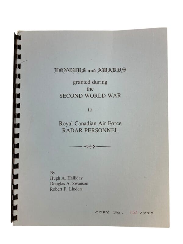 WW2 Canadian RCAF Honours and Awards Granted During the Second World War Softcover Reference Book