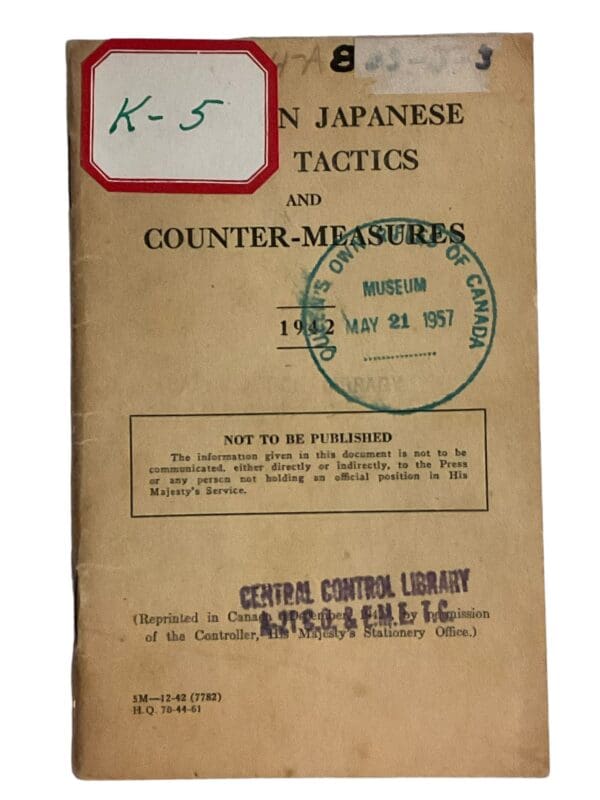 WW2 Canadian Notes on Japanese Army Tactics and Counter Measures Manual