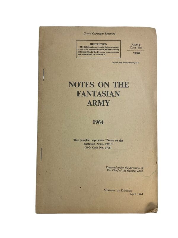 Canadian Forces Notes on the Fantasian Army 1964 Used Softcover Reference Book