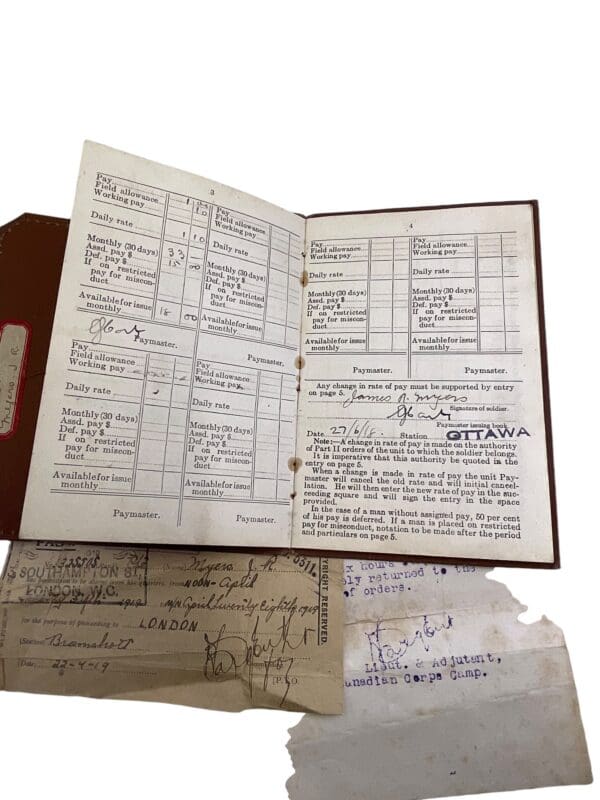 WW1 Canadian CEF 2nd Depot Btn Active Service Pay Book Named - Image 3