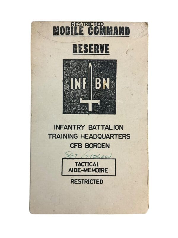 Canadian Forces INF BN CFB Borden Tactical Aide Memoire Used Softcover Reference Book