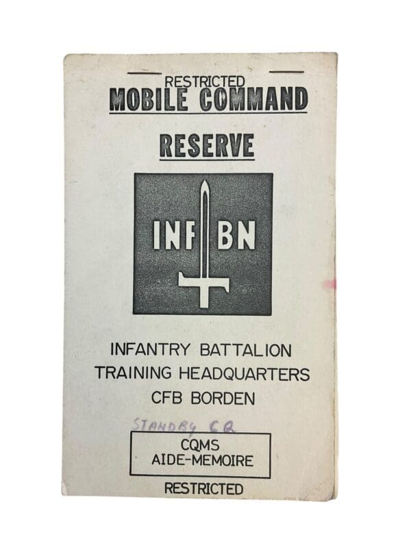 Canadian Forces INF BN CFB Borden CQMS Aide Memorie Used Softcover Reference Book