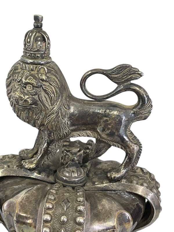 British Victorian Regimental Standard Flag Pole Lion Topper Maker Marked - Image 4