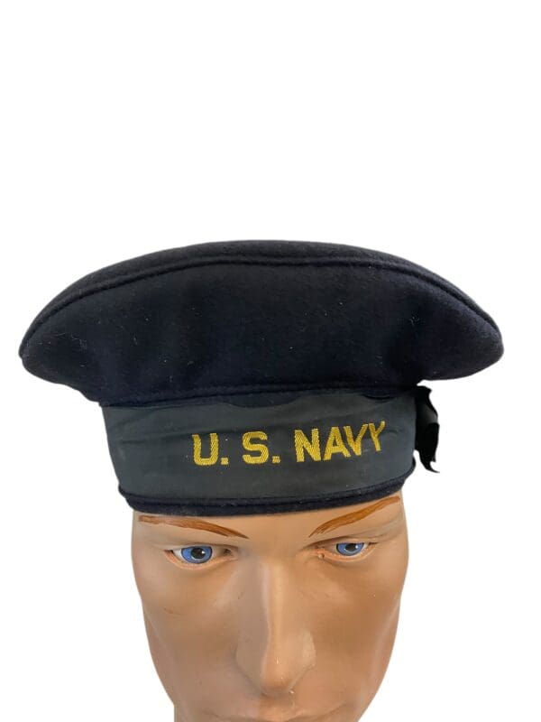 WW2 US USN Navy Black Wool Donald Duck Cap Hat Size 6 7/8