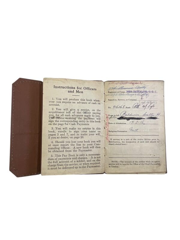 WW1 Canadian CEF 198th Battalion Active Service Pay Book Named - Image 4