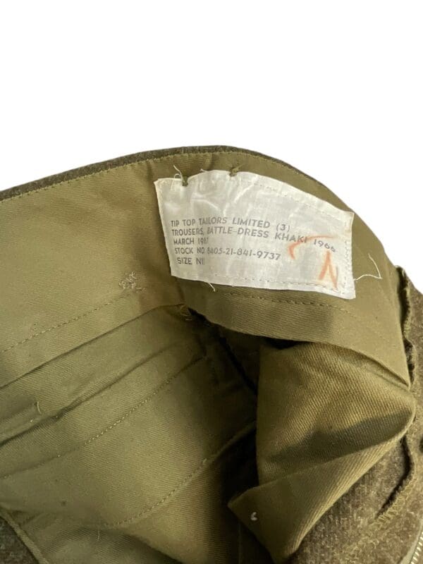 Canadian Army Battle Dress Pants Trousers Dated 1967 - Image 3