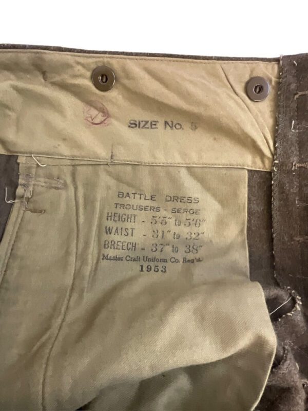 Canadian Army Korean War Battle Dress Trousers Pants Size 5 Dated 1953 - Image 4