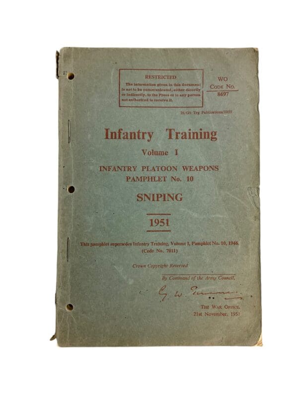 British Army Infantry Training Vol 1 Sniping 1951 Used Softcover Reference Book