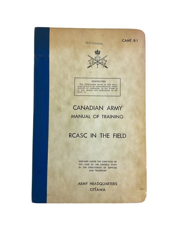 Canadian Army Manual of Training RCASC in the Field Used Softcover Reference Book