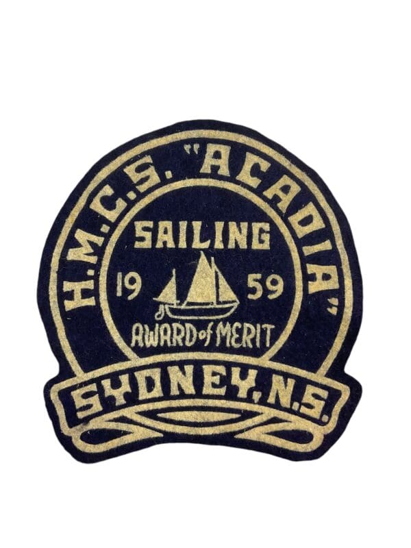 Canadian Navy Sea Cadets HMCS Acadia Sailing 1959 Printed Crest Vintage