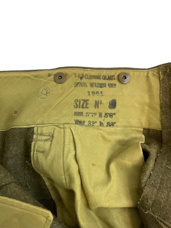 Canadian Army Korean War Battle Dress Trousers Pants Dated 1951 Size 8 - Image 4