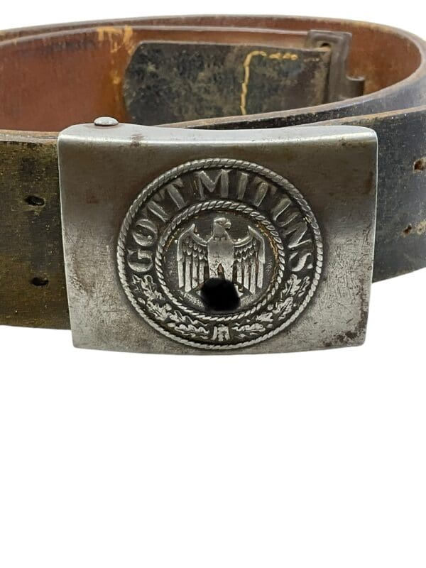 WW2 German Army Heer Steel Buckle With Late War Leather M44 Belt Size 95- Named - Image 4