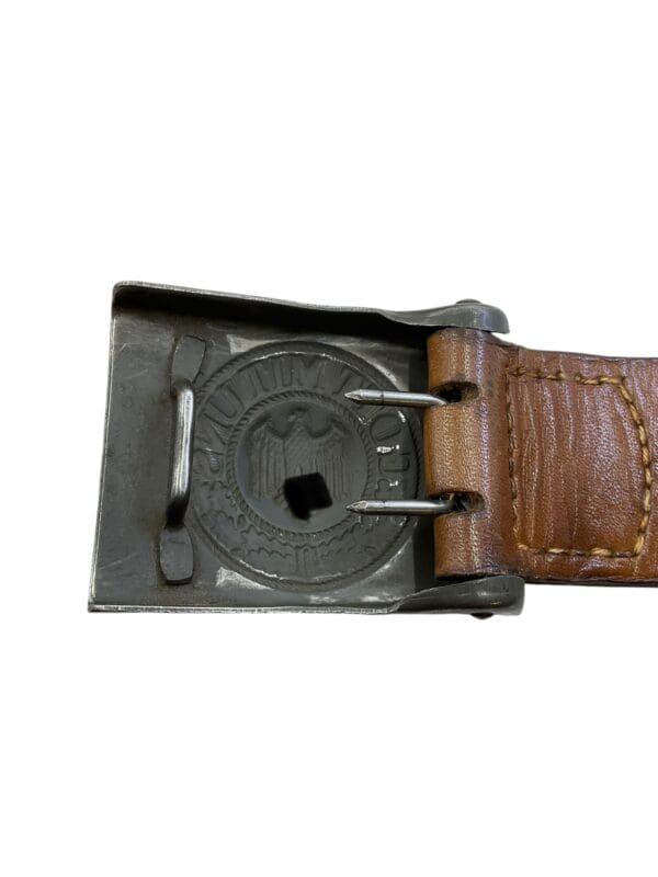 WW2 German Army Heer Fieldgray Steel Buckle With 1941 Dated Tab Black Leather Belt RBN# - Image 9