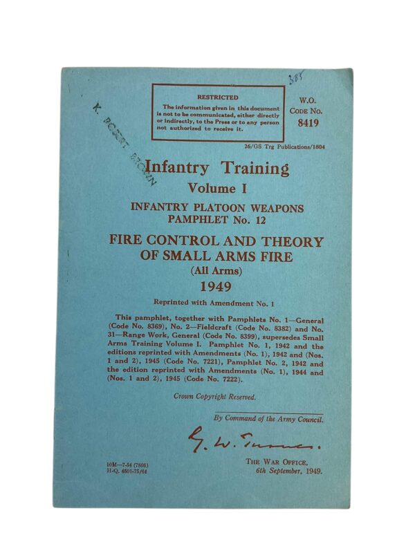 Post WW2 British Fire Control Small Arms Manual 1949 Book