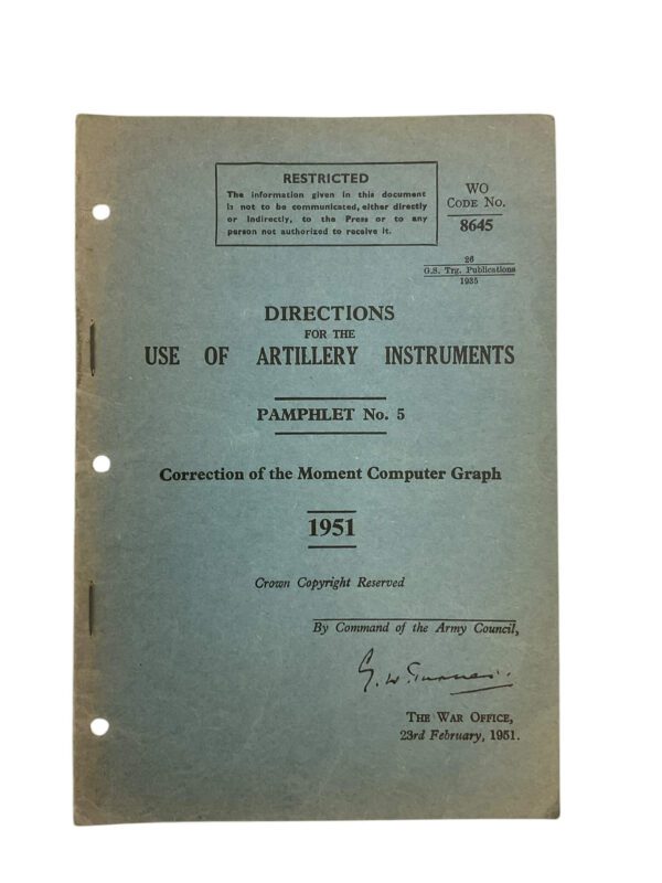 British Army Directions for the Use of Artillery Instruments Pamphlet No 5 1951 Used Softcover Reference Book