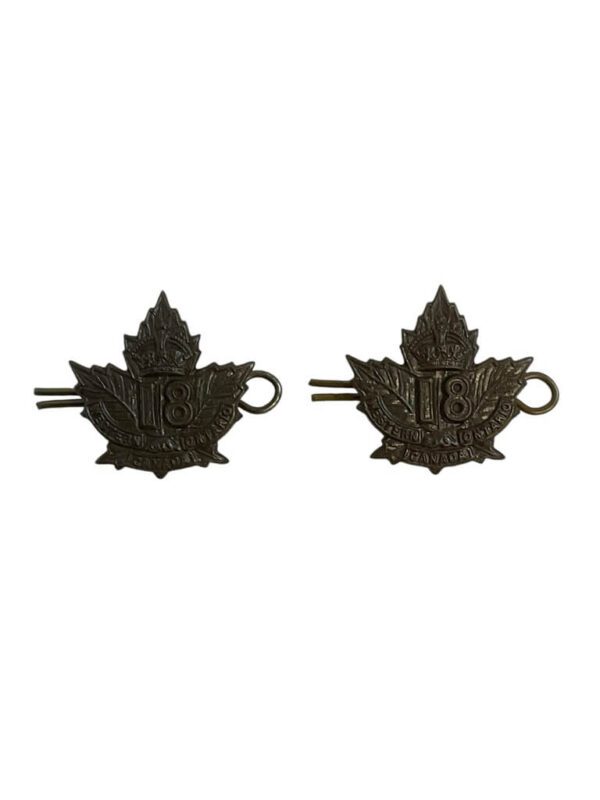 WW1 Canadian CEF 18th Battalion Collars Insignia Pair