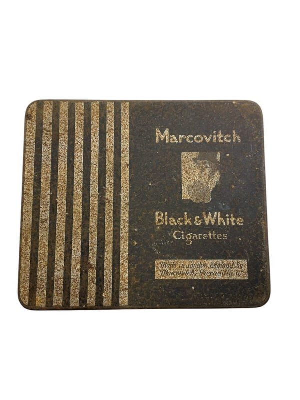 WW2 British Marcovitch Black and White Cigarette Tin EMPTY