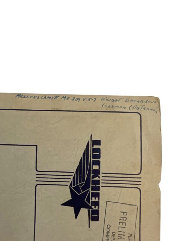 WW2 German US Lockheed Messerschmitt Me 209 Weight Breakdown - Image 3