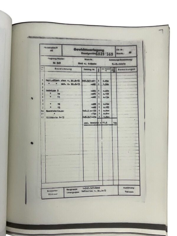 WW2 German US Lockheed Messerschmitt Me 209 Weight Breakdown - Image 2