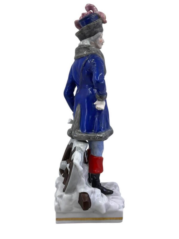 German 1880 to 1890 Voight Bros Sitzendorf Cossack Lieutenant Porcelain Statue 10.5 Inches