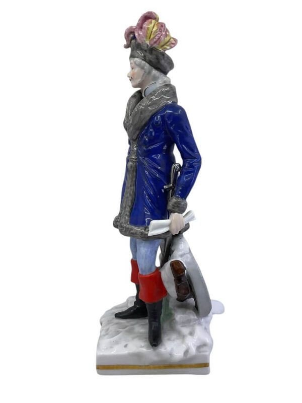 German 1880 to 1890 Voight Bros Sitzendorf Cossack Lieutenant Porcelain Statue 10.5 Inches