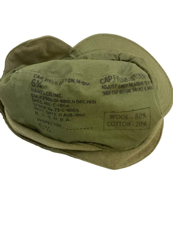 US Army Korean War M-1951 Pattern OD Green Cotton Field Cap Size 6 3/4 - Image 8