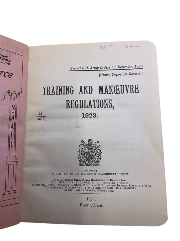 British Training and Manoeuvre Regulations Manual Dated 1923 Used Hardcover Reference Book