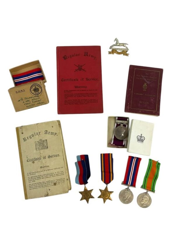 WW2 British Medal Group West Yorkshire Regiment with Regular Army Long Service Medal Lt Holmes RAOC and Paperwork