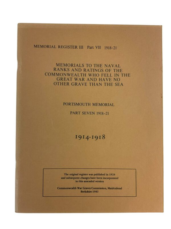 WW1 British Portsmouth Memorial Part 7 1918-21 Used Softcover Reference Book