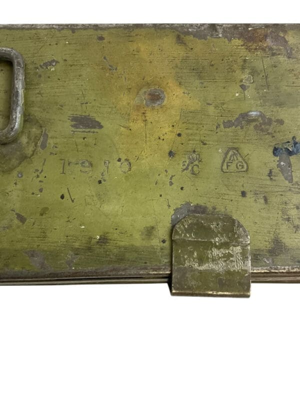 WW1 British BEF Metal Spare Parts Tin Broad Arrowed 1910 Dated