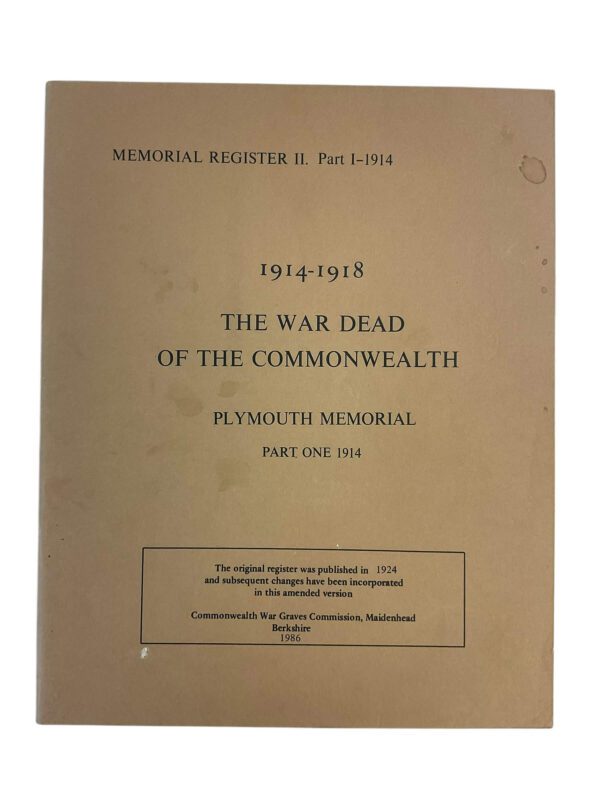 WW1 British Plymouth Memorial Part 1 1914 Used Softcover Reference Book