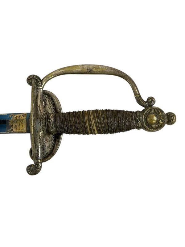 French Napoleonic Grenadier Officers Sword with Scabbard Blue and Gilt Blade