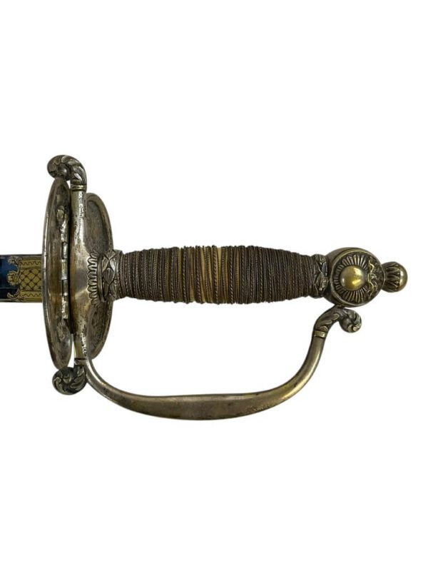 French Napoleonic Grenadier Officers Sword with Scabbard Blue and Gilt Blade