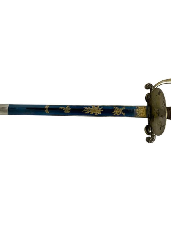 French Napoleonic Grenadier Officers Sword with Scabbard Blue and Gilt Blade