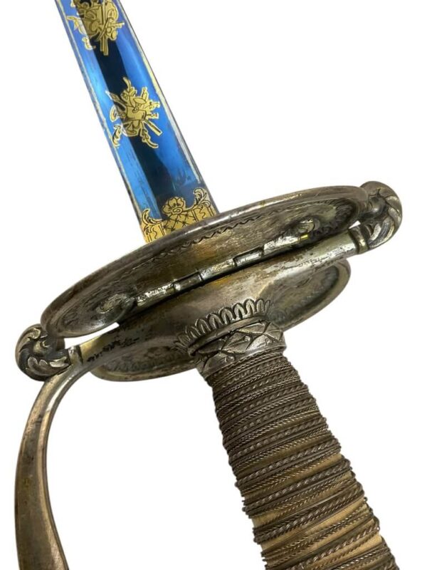 French Napoleonic Grenadier Officers Sword with Scabbard Blue and Gilt Blade