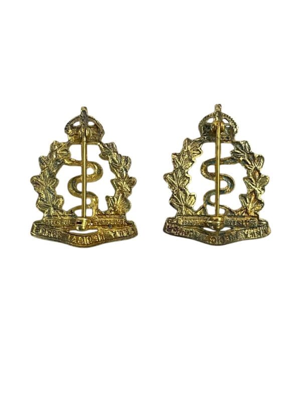 WW2 Canadian RCAMC Medical Corps Officers Collar Badge Insignia Pair