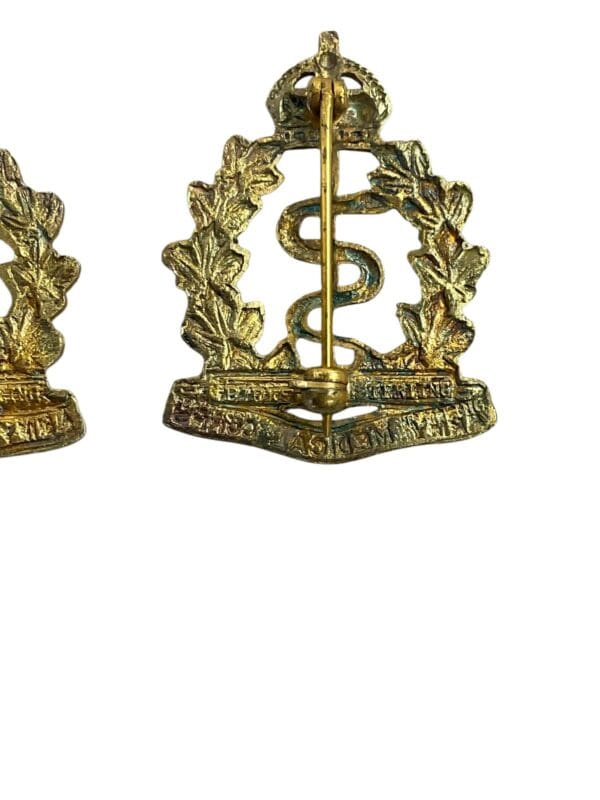 WW2 Canadian RCAMC Medical Corps Officers Collar Badge Insignia Pair