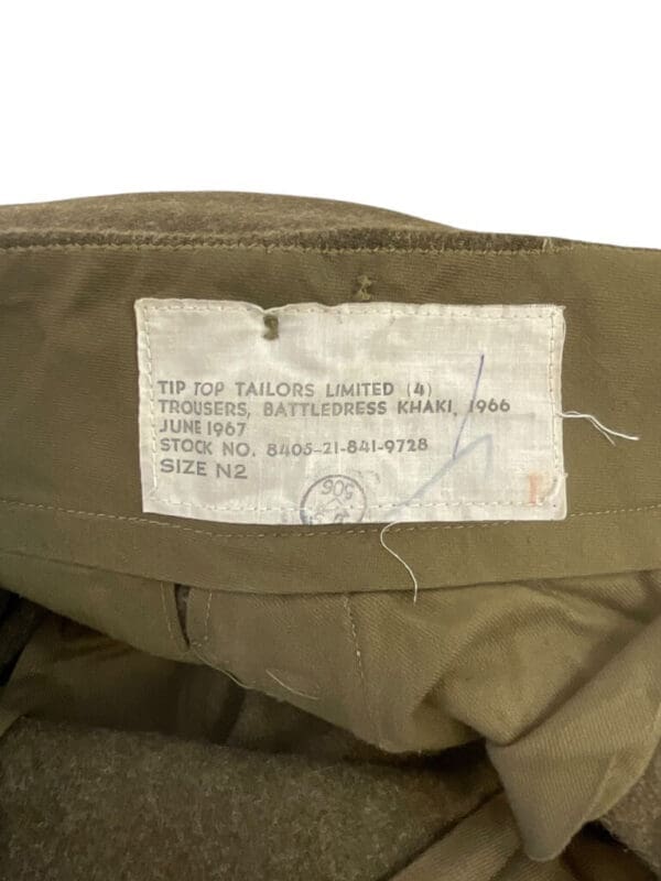 Canadian Battle Dress Trousers 1966 Pattern Dated 1967 Size N2 W 26 X L28