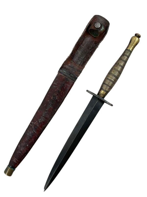 WW2 British Beaded and Roped Fairbairn Sykes Commando Knife With Scabbard