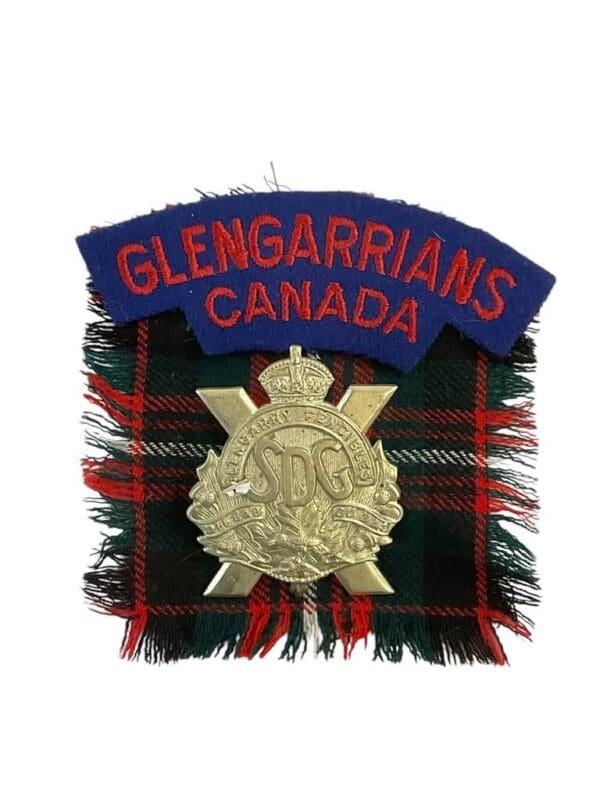 WW2 Canadian Stormont Dundas and Glengarry Highlanders Cap Badge, Tartan and Shoulder Title