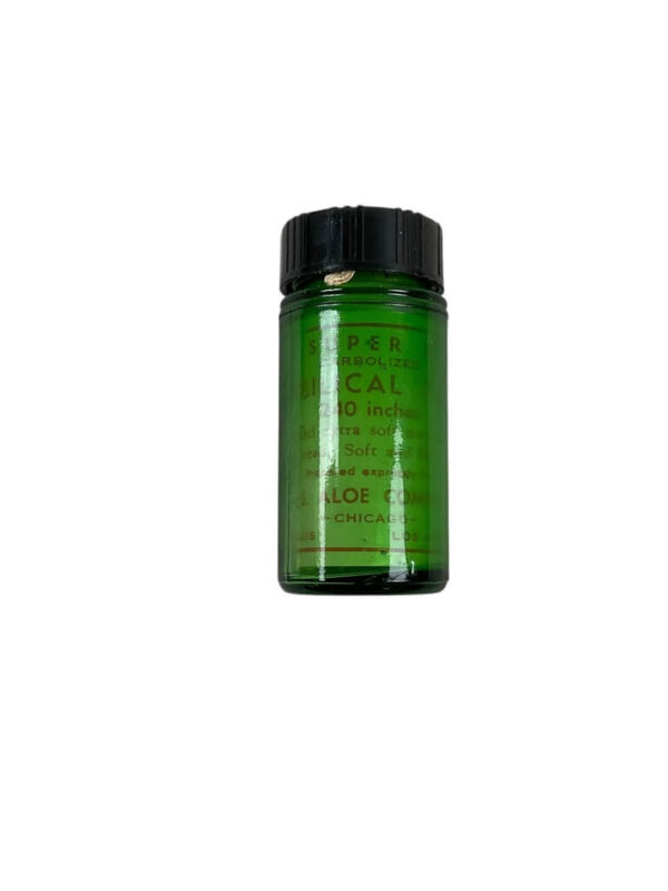 US A.S Aloe Company Super X Carbolized Umbilical Tape 240 Inches In Emerald Green Apothecary Bottle